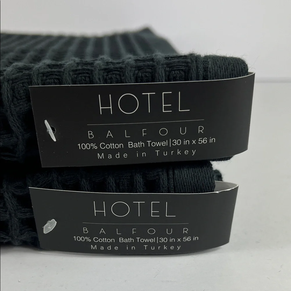 2 Hotel Balfour Bath Towel Set Black Waffle Knit Lightweight Turkish Cotton NEW